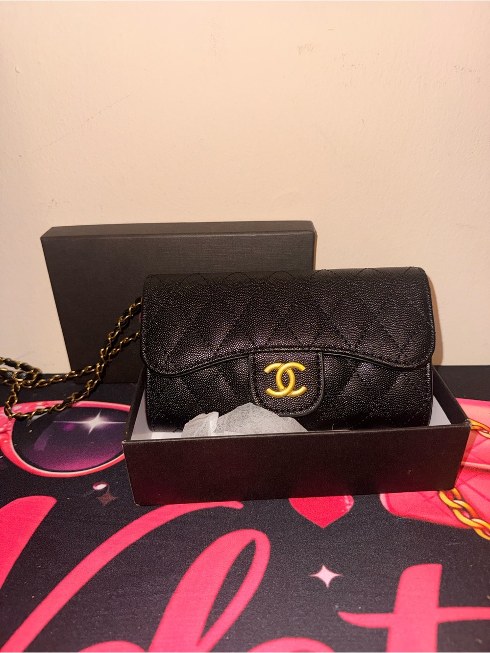 Quilted Mini Shoulder Bag in Black with Gold Hardware